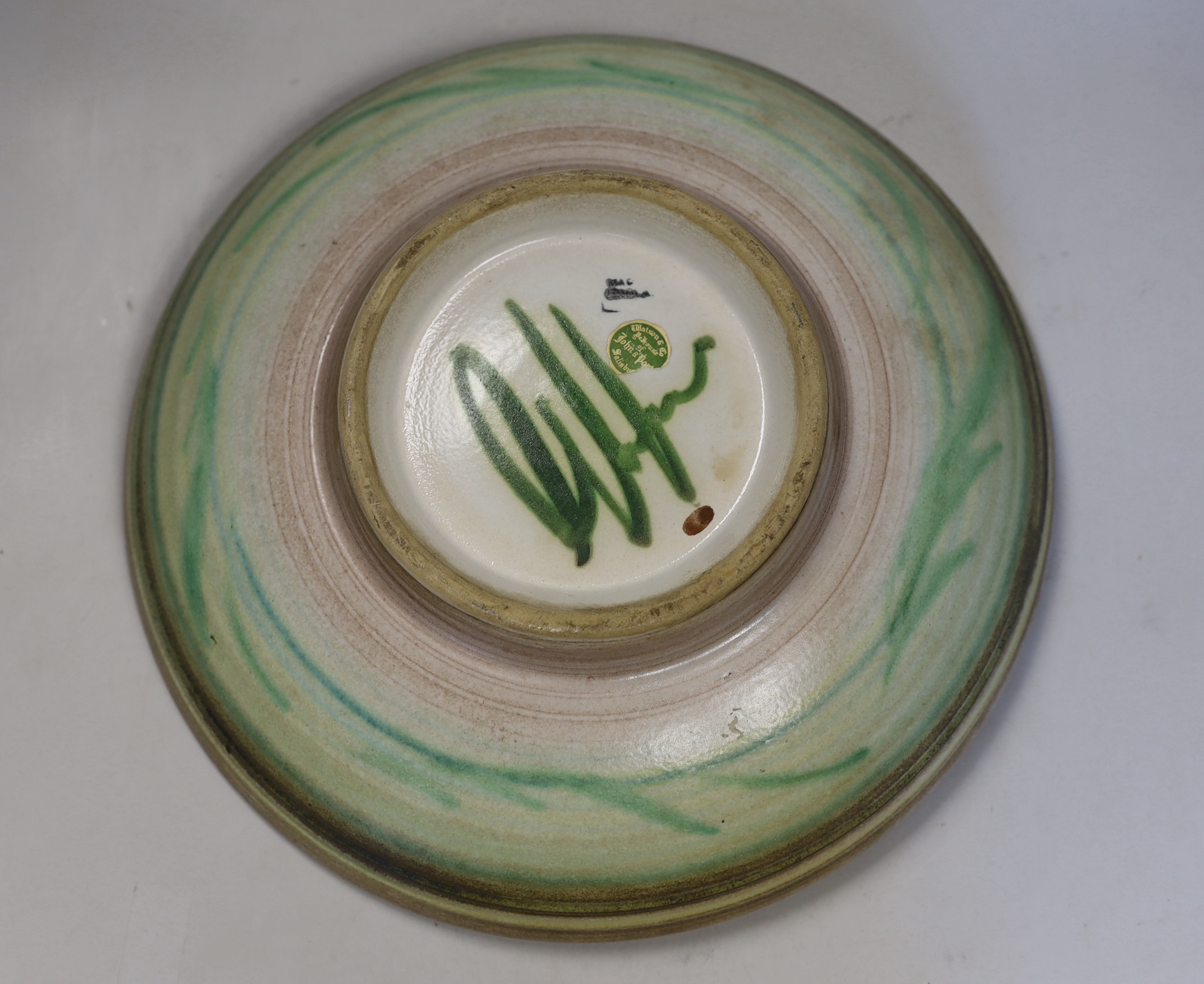 Glyn Colledge pottery - comprising two mugs, jug and bowl, signed to the bases, 31cm in diameter